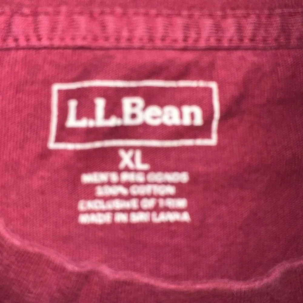 LL Bean T Shirt Men's Sz XL Maroon Plain 100% Cotton Crew Neck‎ Chest Pocket Tee